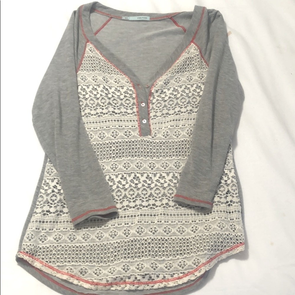 Gray Lace Long Sleeve Shirt